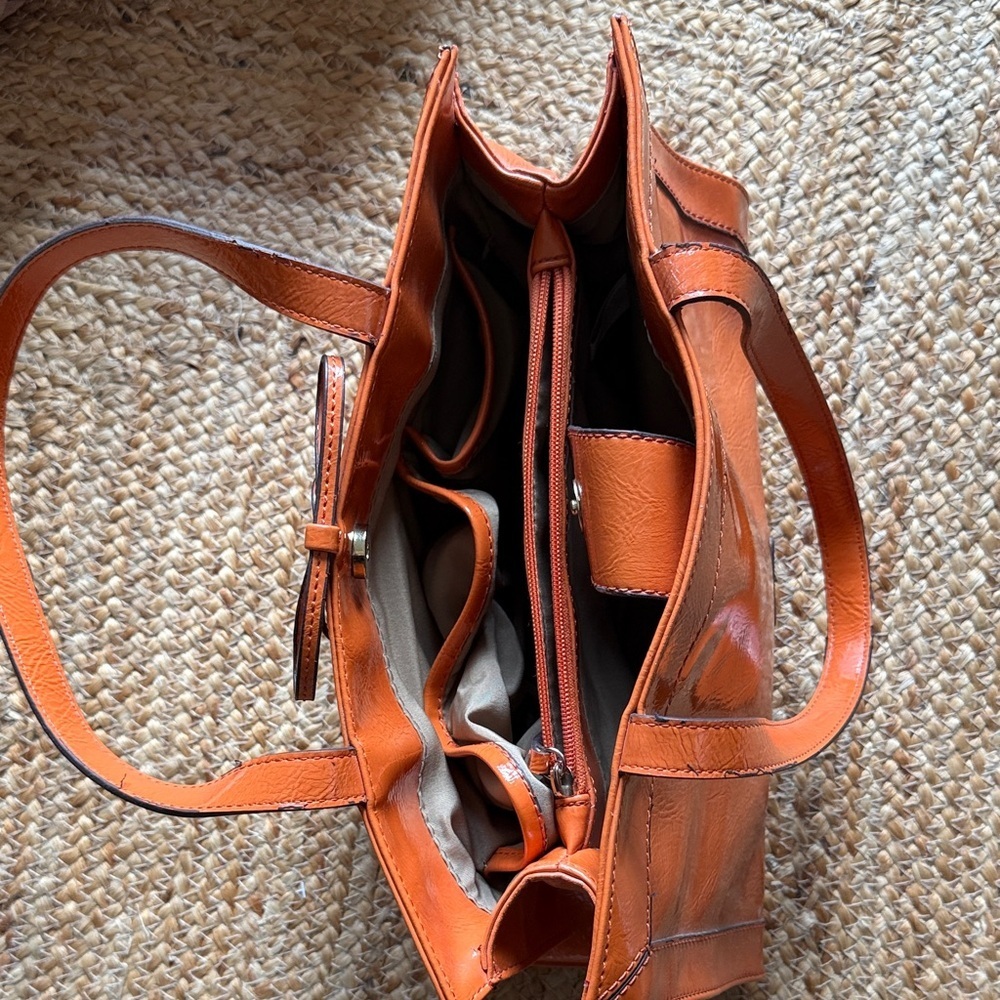 Liz Claiborne Orange Faux Leather Tote Bag - Picture 9 of 11